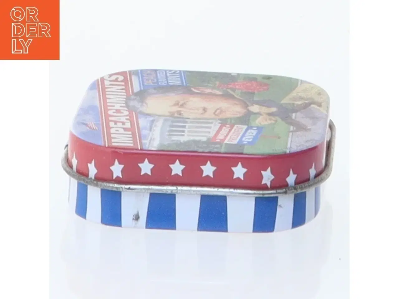 Billede 3 - Metaldåse med pastiller, præsident Bush motiv (str. 4,5 x 4,5 cm)