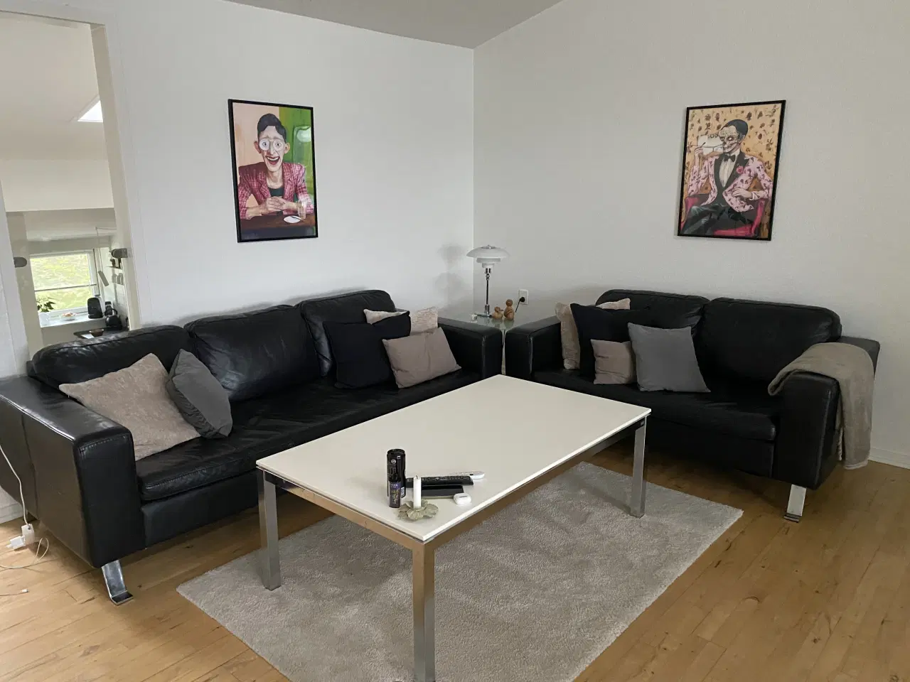 Billede 1 - 2 og 3 personers lædersofa med faste hynder