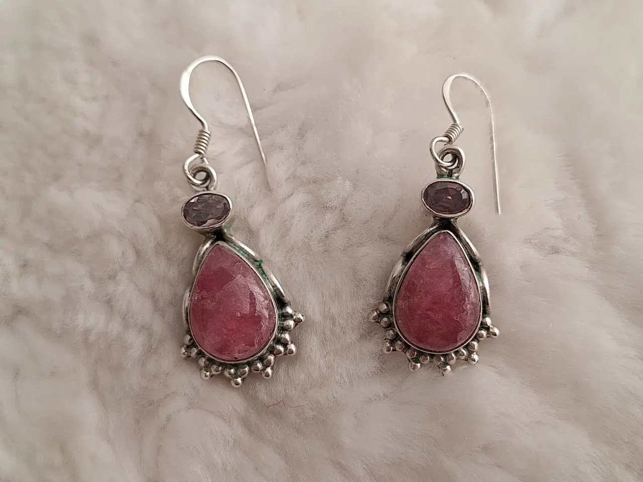 Billede 1 - 925 sterlingsølv rhodochrosit og ametyst øreringe