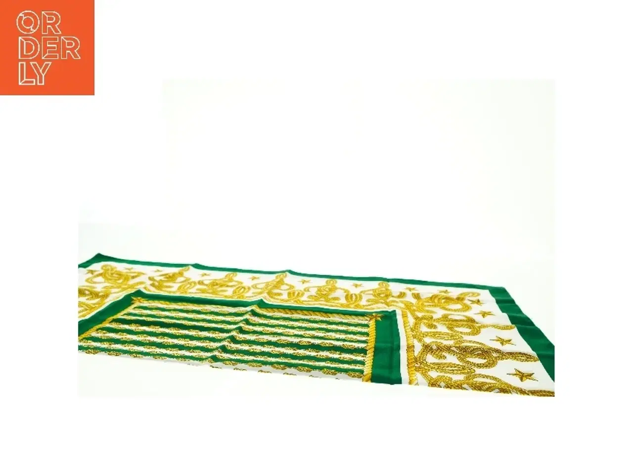 Billede 4 - Dekorativ grøn og gul mønstret dug (str. 85 x 85 cm)