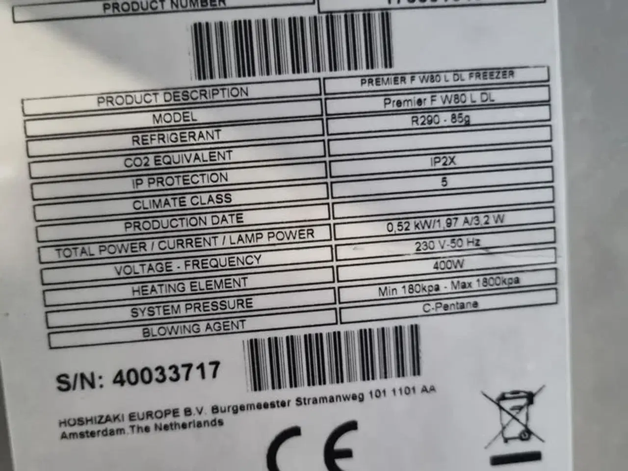Billede 4 - Industrifryseskab GRAM (HOSHIZAKI) Premier F W80 L DL