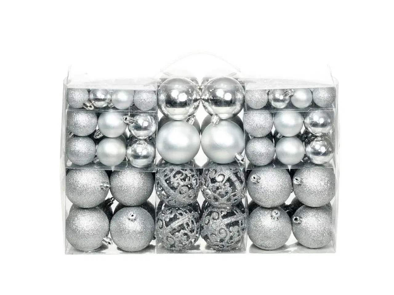 Billede 1 - Julekuglesæt 100 stk. 3/4/6 cm sølvfarvet
