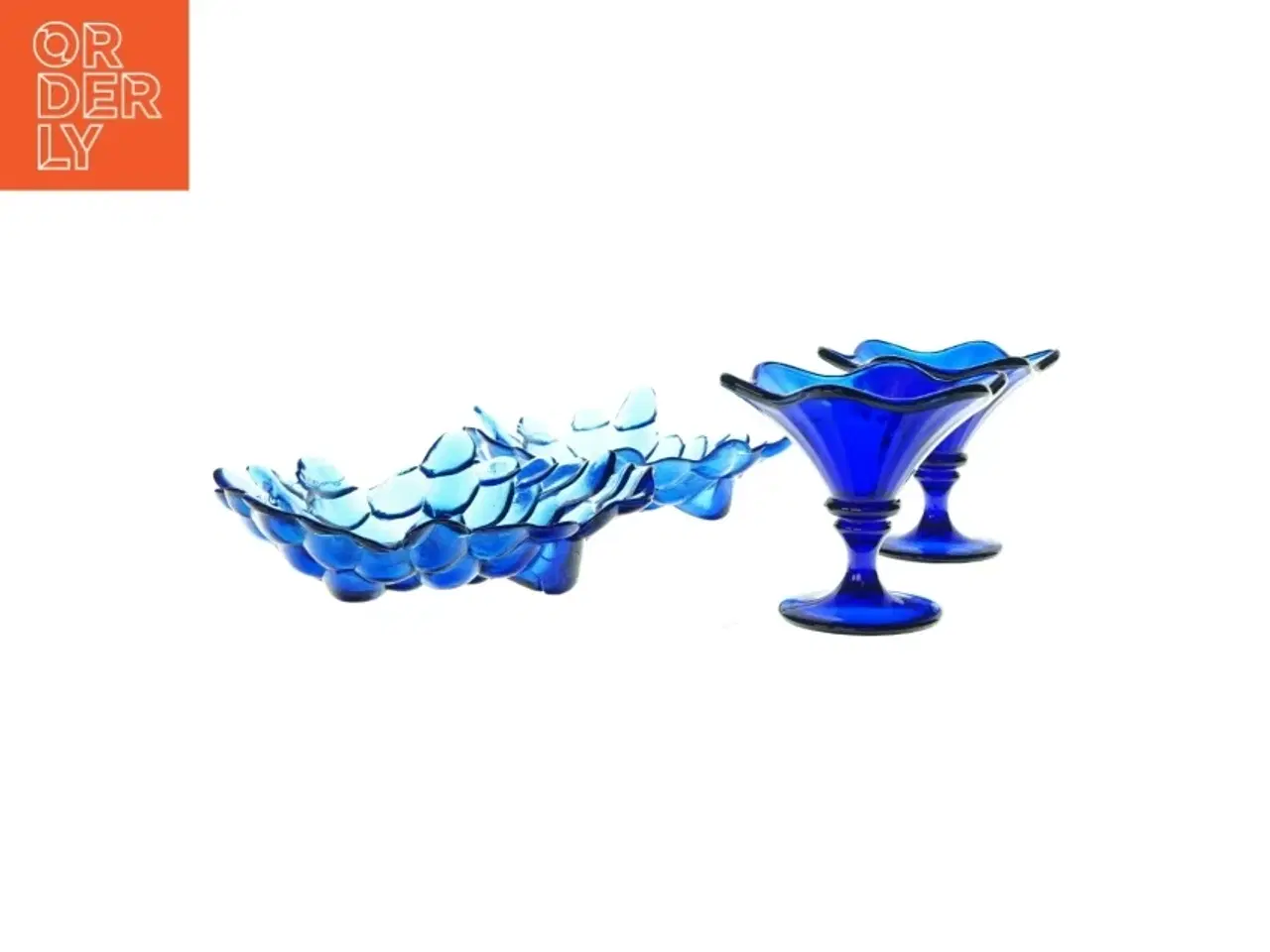 Billede 1 - To fade og to skåle på fødder i blåt glas