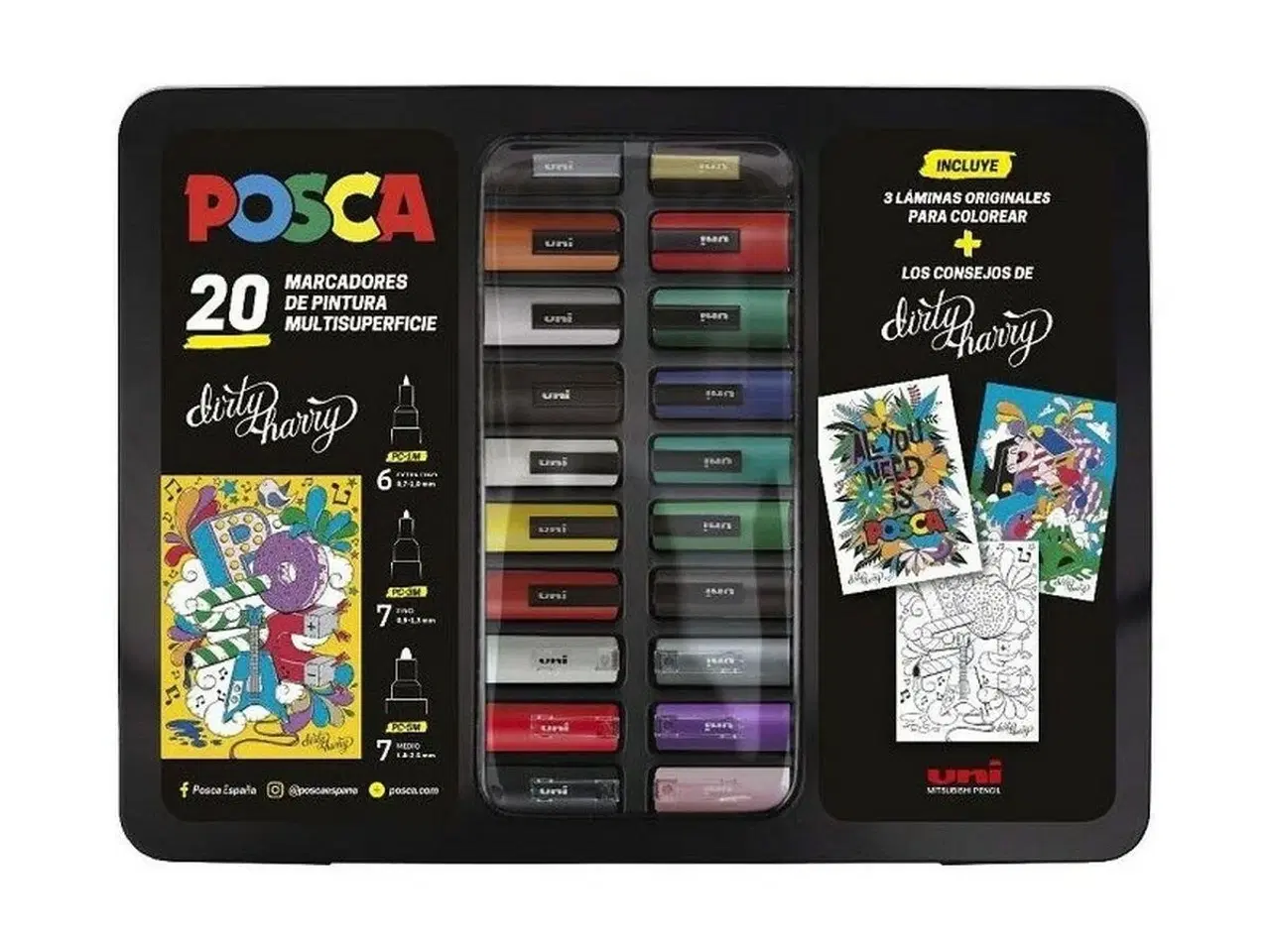 Billede 1 - Uni-Ball Posca Dirty Harry markersæt - 20 dele, multifarvet