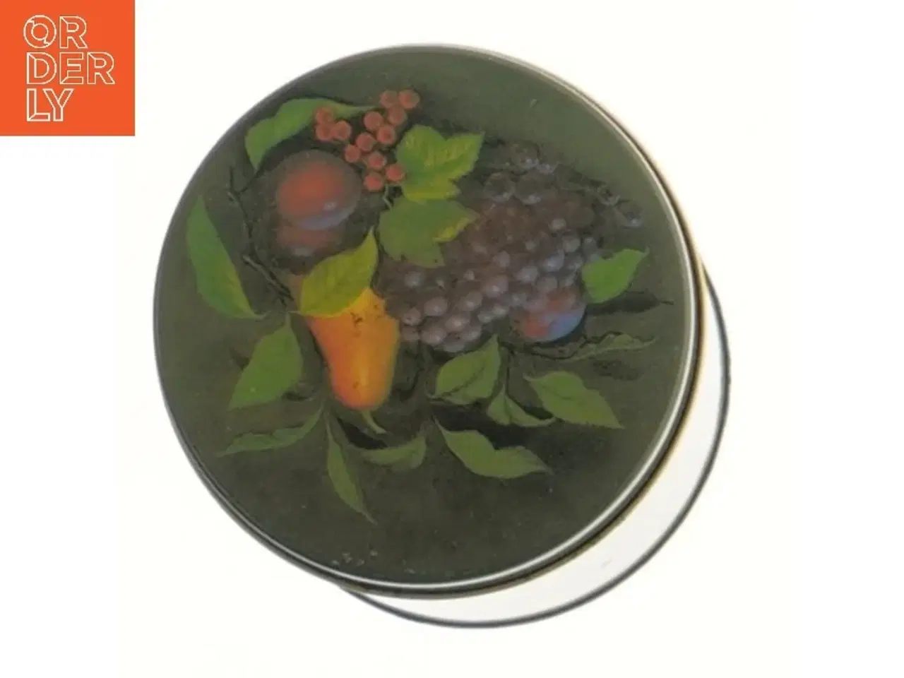 Billede 4 - Dekorativ metalbeholder med frugtmotiv (str. Ø 8,5x12 cm)