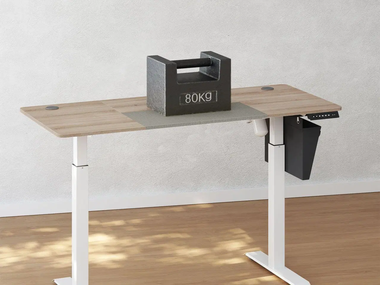 Billede 4 - Elektrisk hæve-sænkebord 60 × 140 cm – højde 72–120 cm, splicet bordplade i hvid/greige, memory 4 niveauer, støjsvag, belastning 80 kg