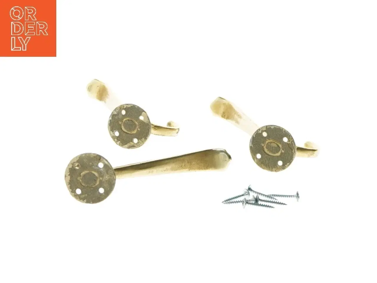Billede 2 - Sæt af tre messingknager med skruer (str. 13 cm)