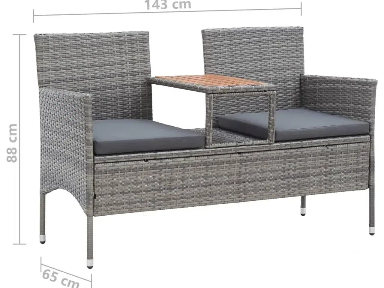 Billede 6 - 2-personers havebænk med tebord 143 cm polyrattan grå
