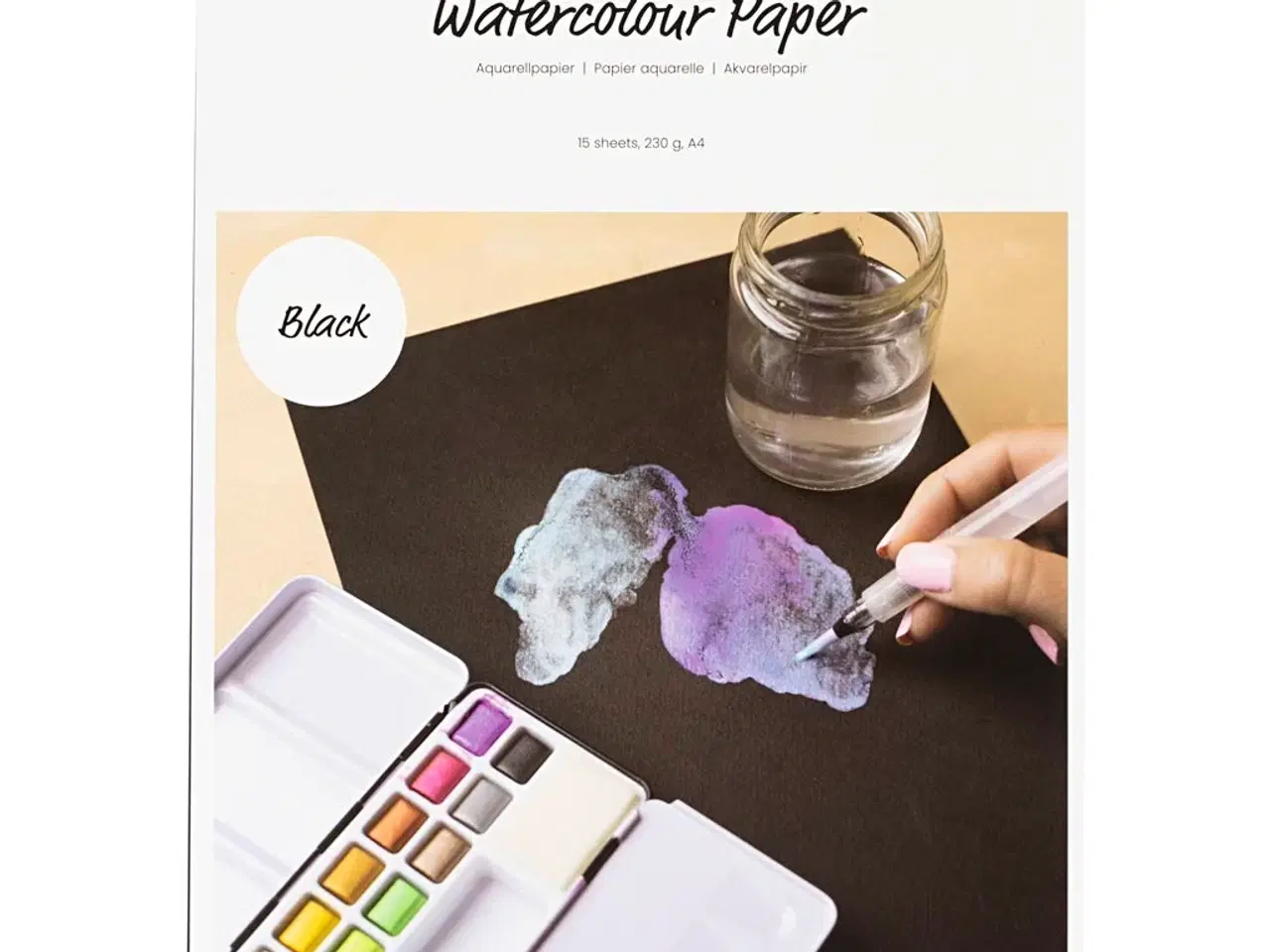 Billede 1 - Akvarelpapir, A4, ark 210x297 mm, 230 g, sort, 15 ark/ 1 pk.