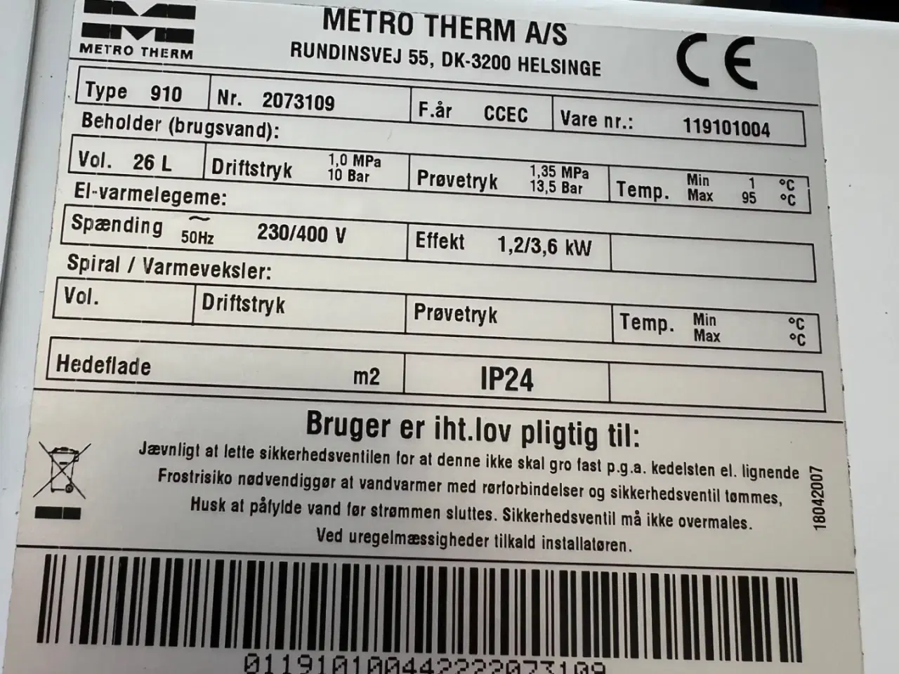 Billede 4 - Metro varmtvandsbeholder