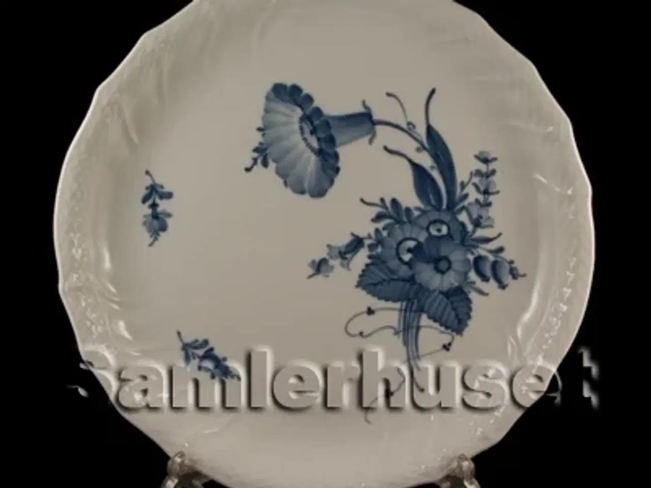 Billede 1 - Blå Blomst Svejfet Kagefad Rundt 29 cm.