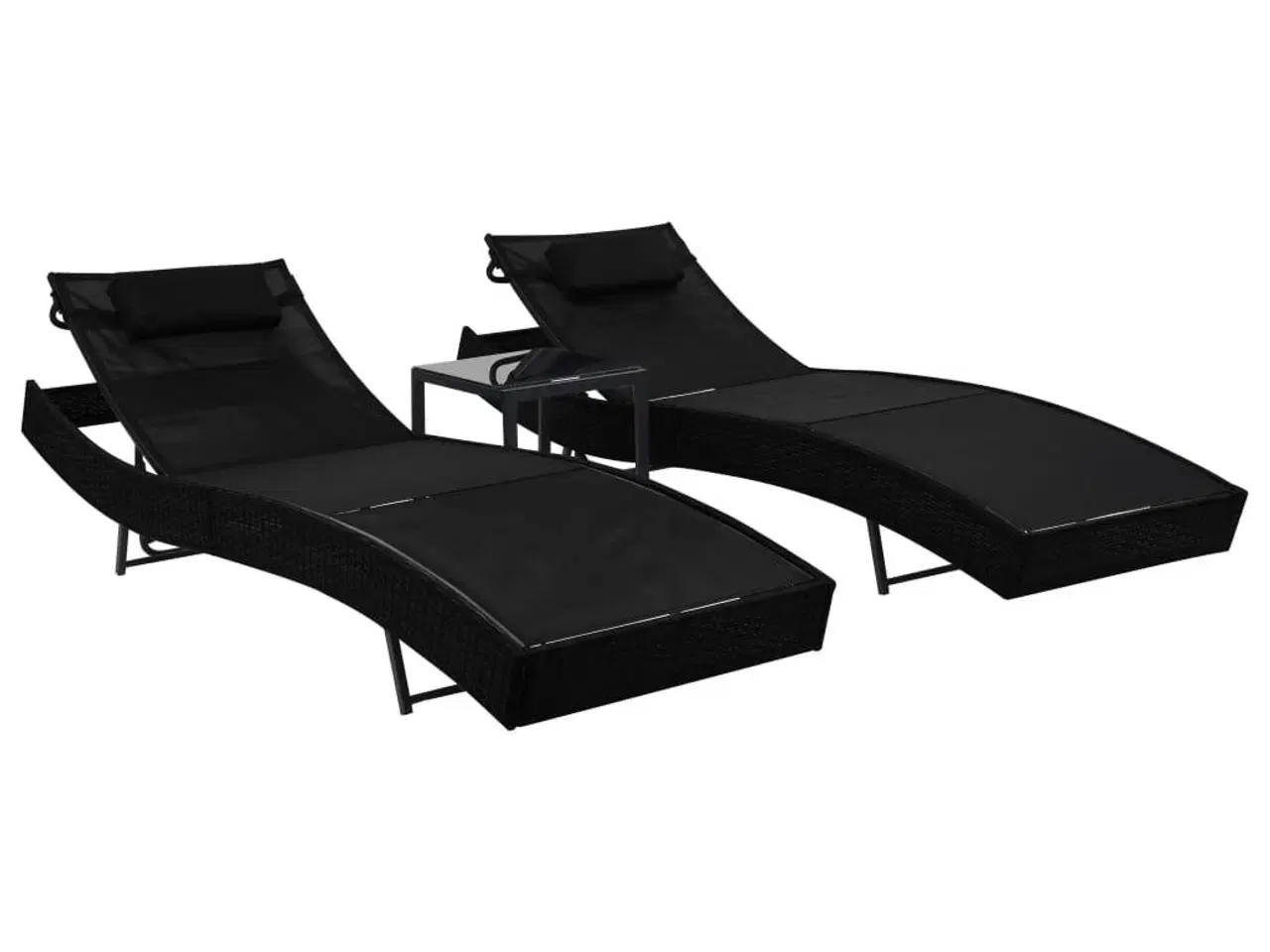 Billede 1 - Liggestole 2 stk. med bord polyrattan og textilene sort