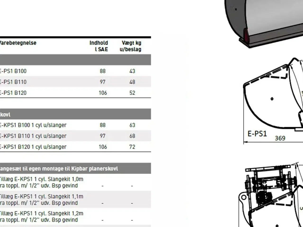 Billede 3 - JST Kipbar planerskovl  E-KPS1, 100-120 cm.