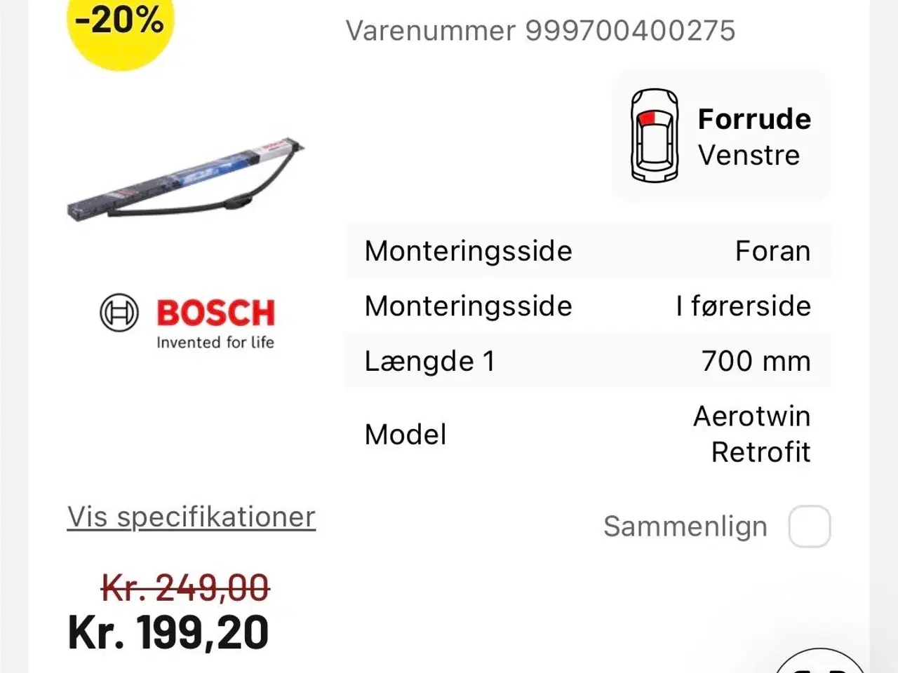 Billede 1 -  Yt 70 cm. Bosch Aerotwin viskerblad