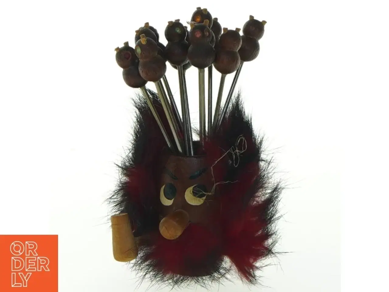 Billede 1 - Vintage pindsvin cocktail sticksm med holder (str. 9 cm)