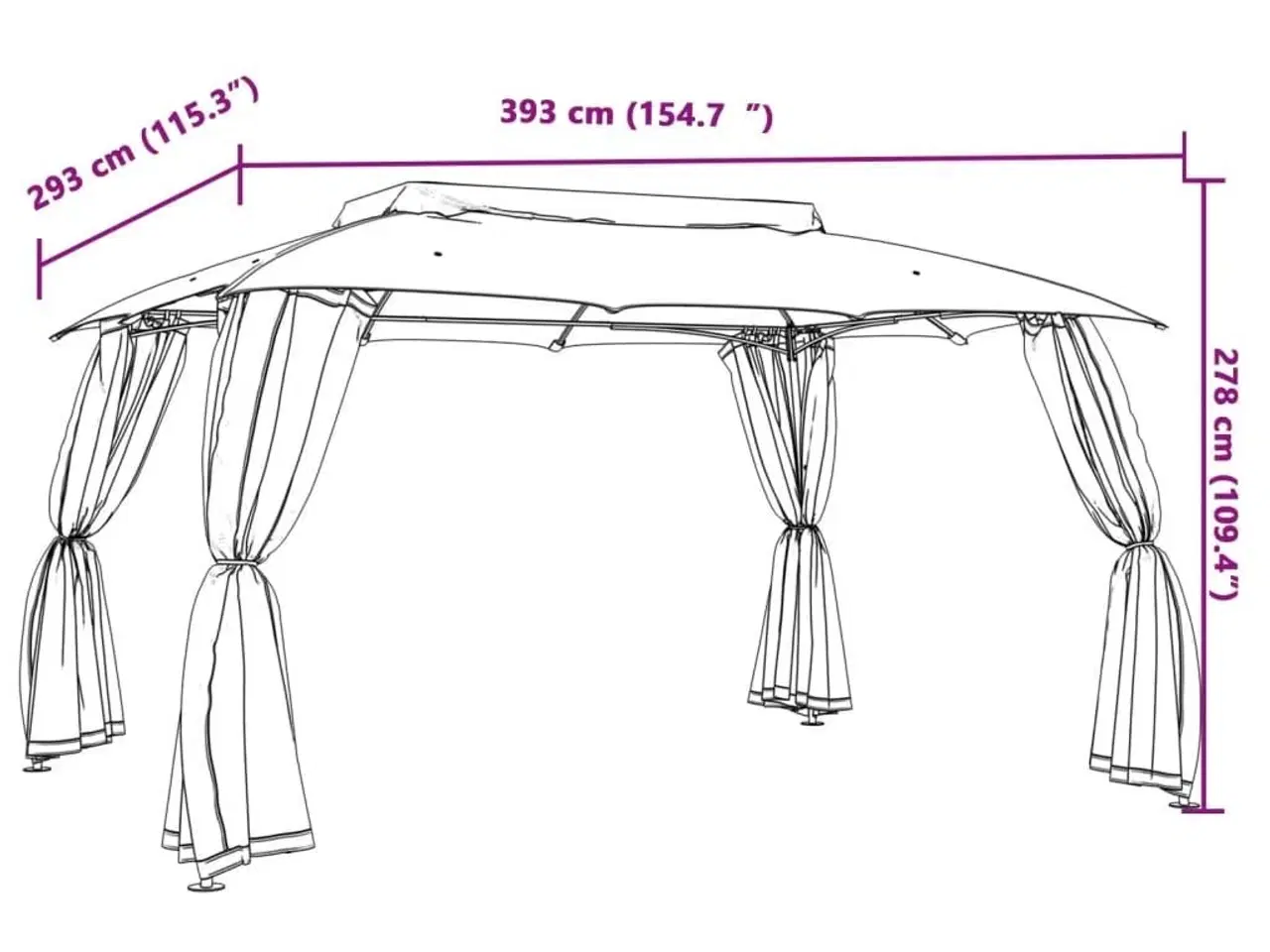 Billede 9 - Pavillon 3,93x2,93 m dobbelt tag + meshvægge stål antracitgrå