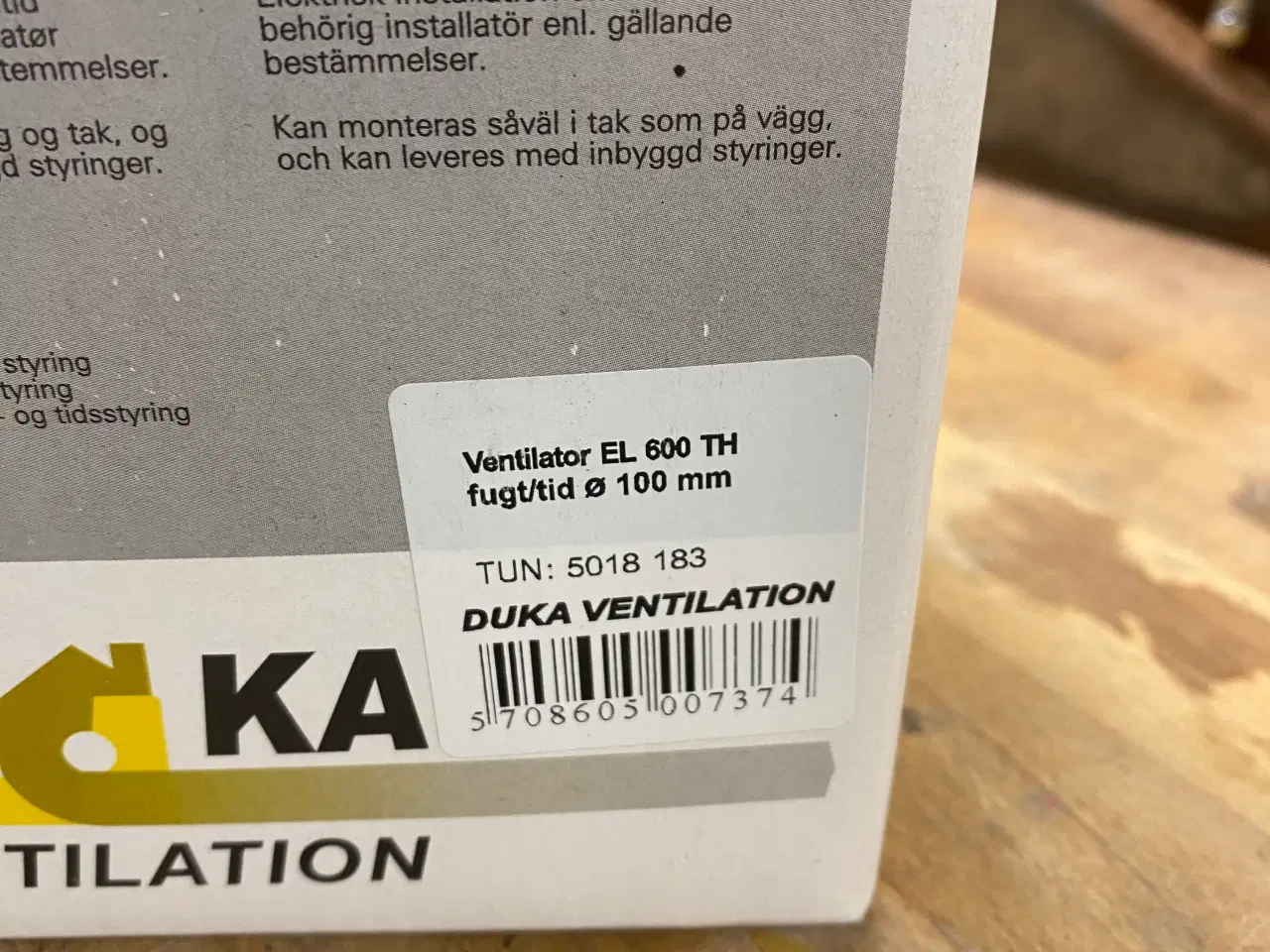 Billede 1 - Duka ventilator El 600 TH
