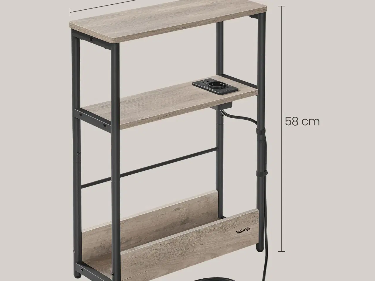 Billede 6 - Sidebord med stikkontakt slankt 3-niveaus sofabord/natbord, magasinholder, Heather Greige/Ink Black