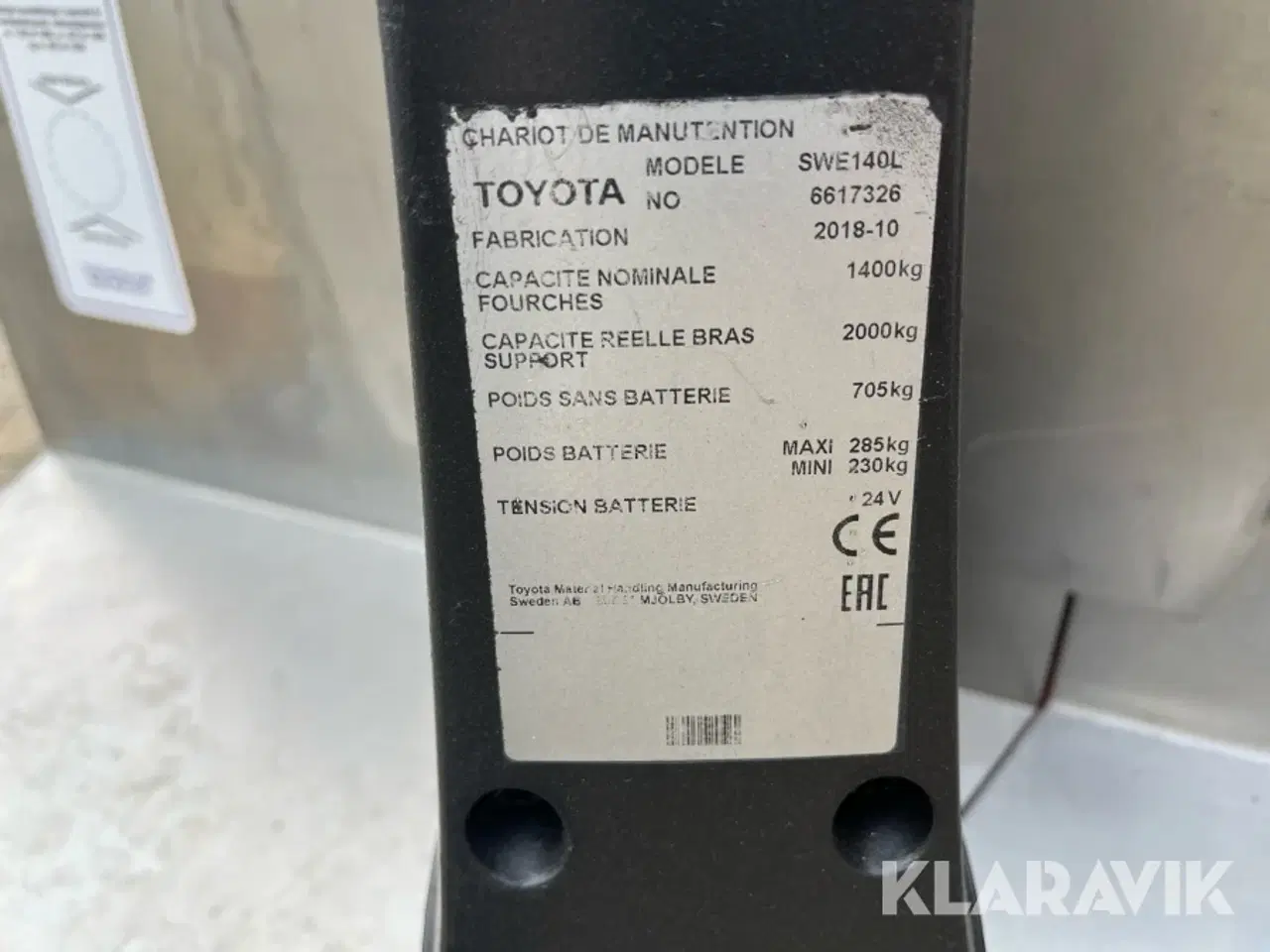 Billede 6 - El-stabler Toyota SWE140L 1400/2000kg - rustfri med initialløft