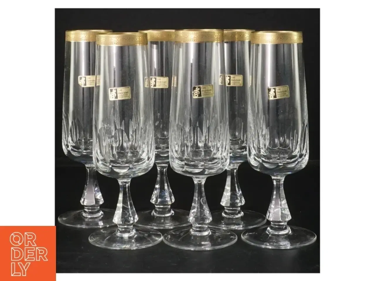 Billede 1 - Krystalchampagneglas med guldkant (str. 18 cm. 6 styk)