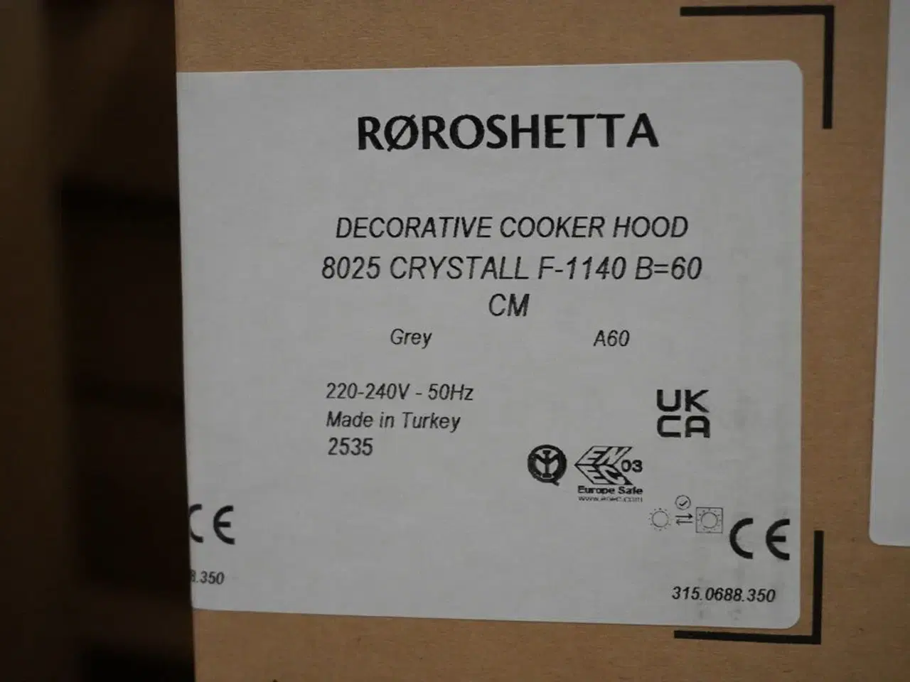 Billede 2 - Emhætte - RØROSHETTA Crystall 1140, 60cm