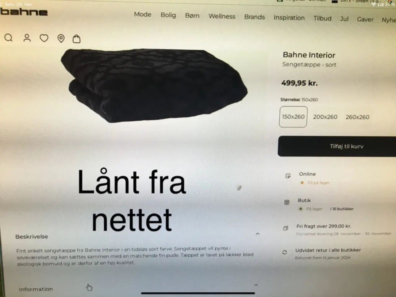 Billede 2 - Bahne Sengetæppe 150 x 260 cm Antracitgrå / Sort