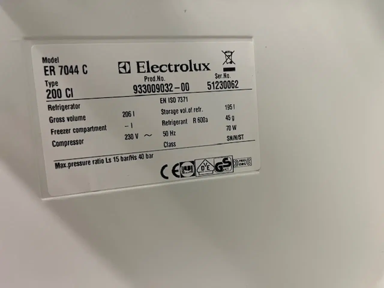 Billede 2 - 206 Liters Electrolux køleskab, virker fint og er 