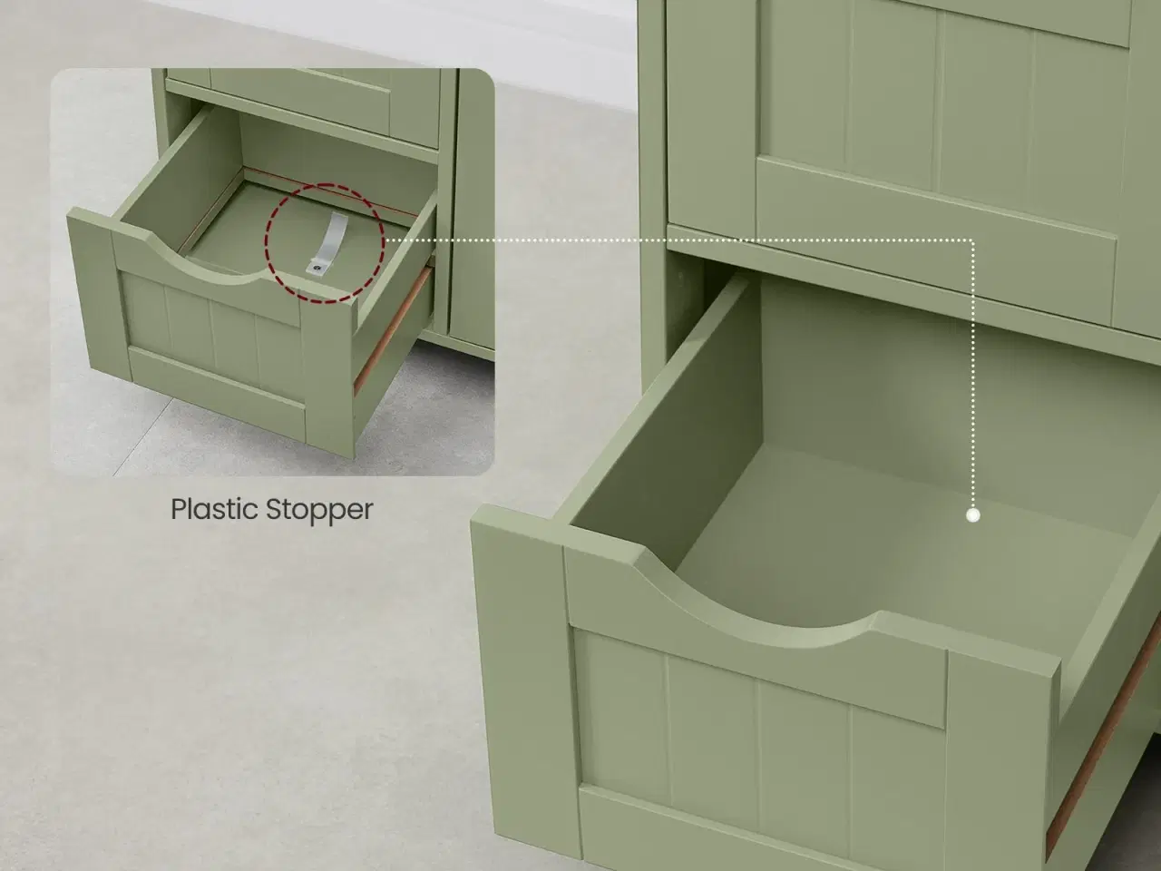 Billede 7 - Badeværelsesskab med 4 skuffer og dør – fritstående opbevaringsskab, justerbar hylde, 30 × 55 × 82 cm, laurbærgrøn