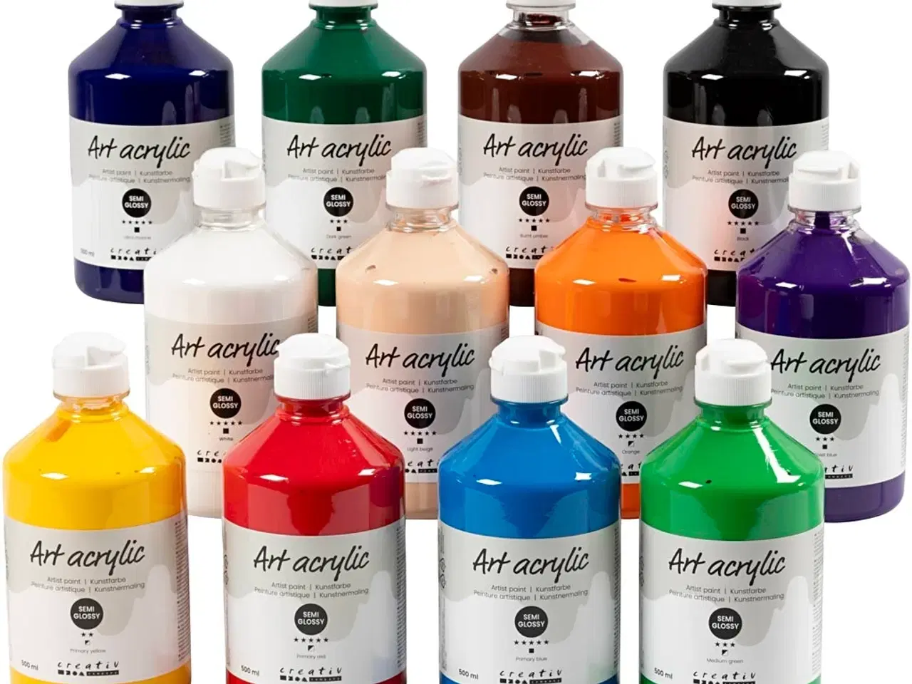 Billede 1 - Art Akrylmaling 12x500ml - Halvblank Standardfarver