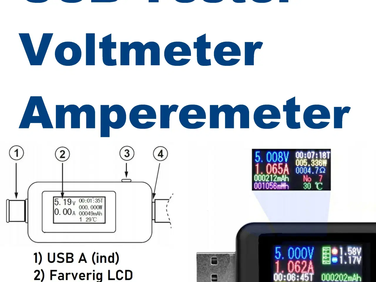 Billede 1 - NY! USB Tester Voltmeter Amperemeter 