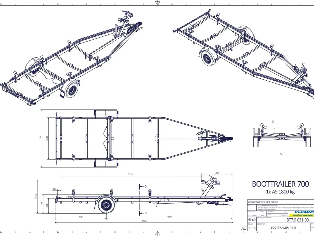 Billede 3 - Vlemmix Bådtrailer 700x220 1800 Flex-Roll