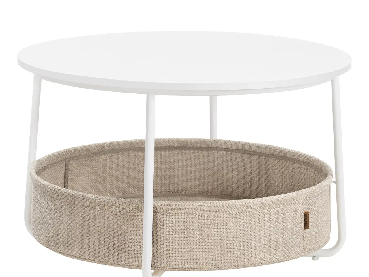 Billede 1 - Sofabord rund med opbevaring – VASAGLE, stofkurv, metalstel, mat hvid/kamelbrun