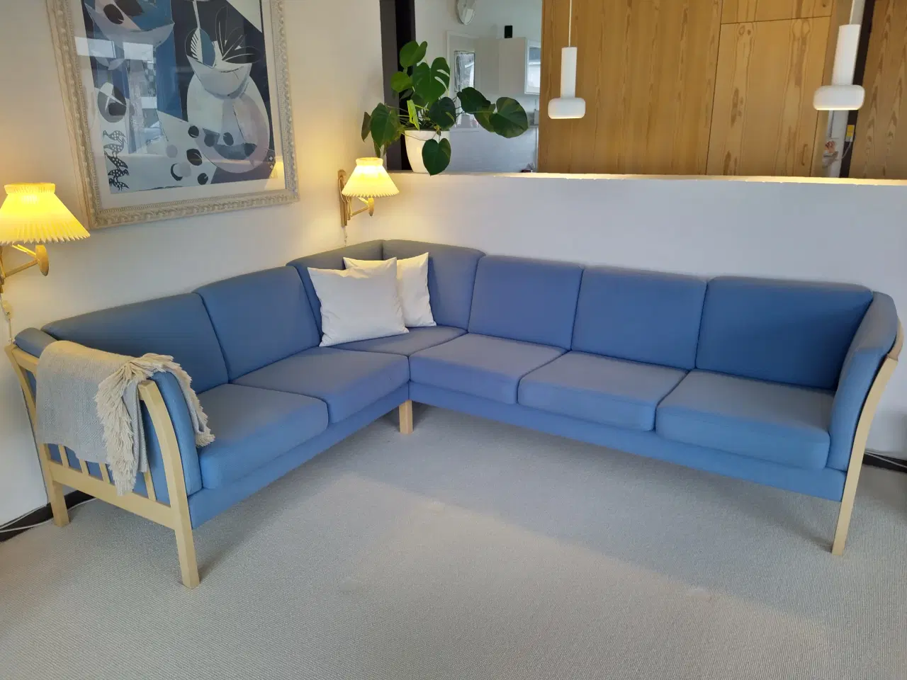 Billede 1 - Stouby vinkelsofa i blå uld sælges