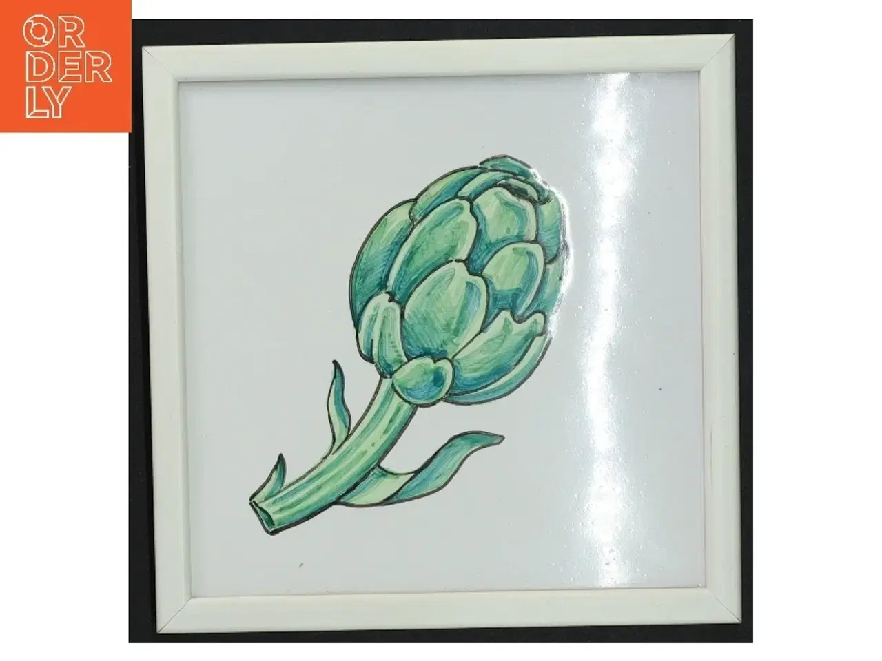 Billede 1 - Indrammet keramikflise med artiskokmotiv