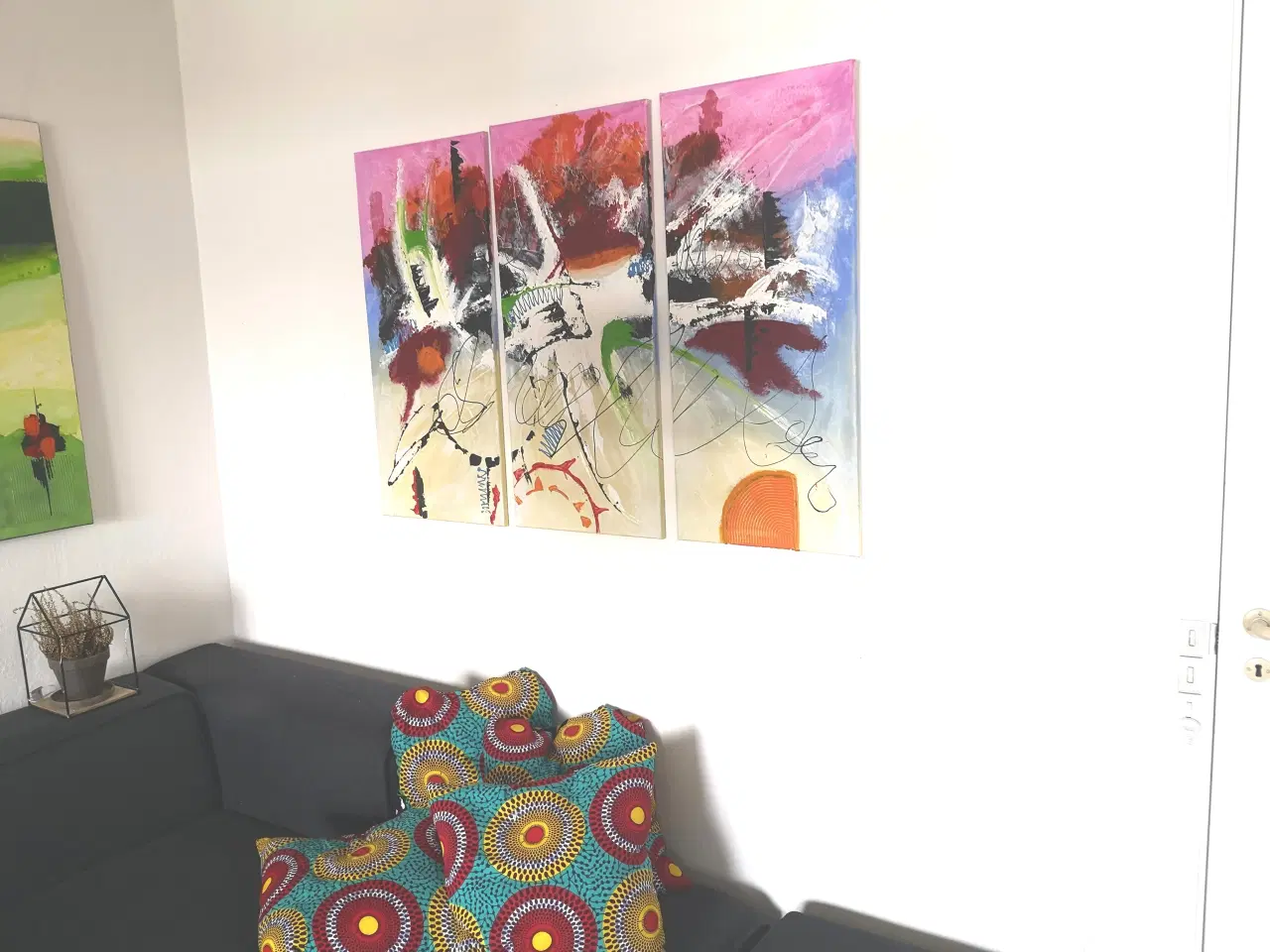 Billede 2 - Abstrakt akryl triptykon 90x130 cm