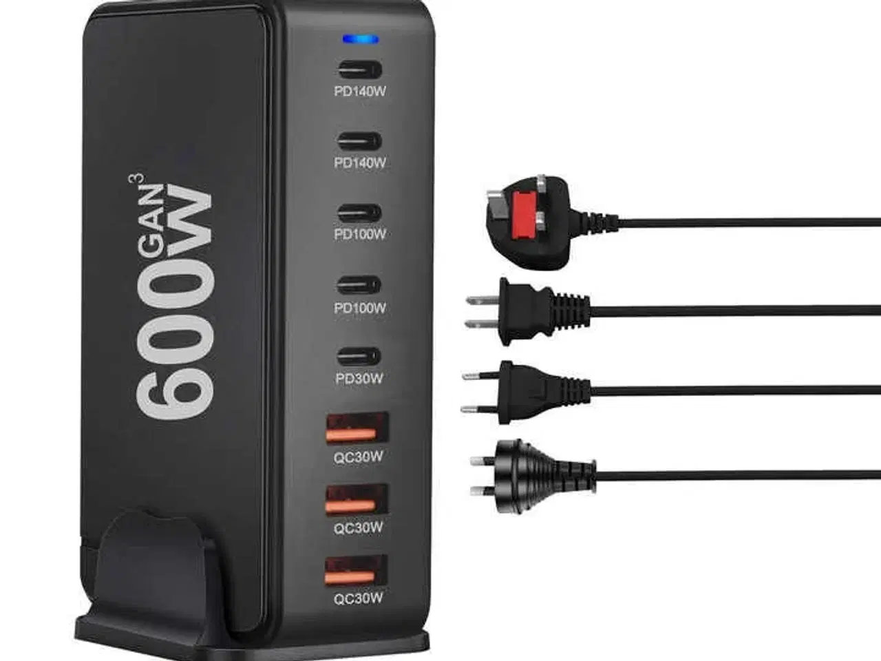 Billede 1 - Ladestation GaN 600W – 8 porte (USB-C & USB-A) – Hurtig opladning til mobil og bærbar computer