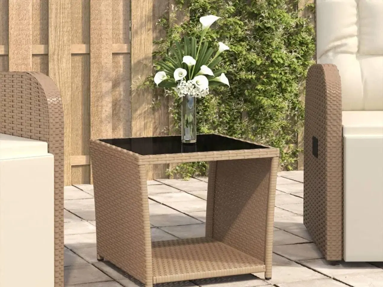 Billede 1 - Havebord med glasbordplade polyrattan og hærdet glas beige