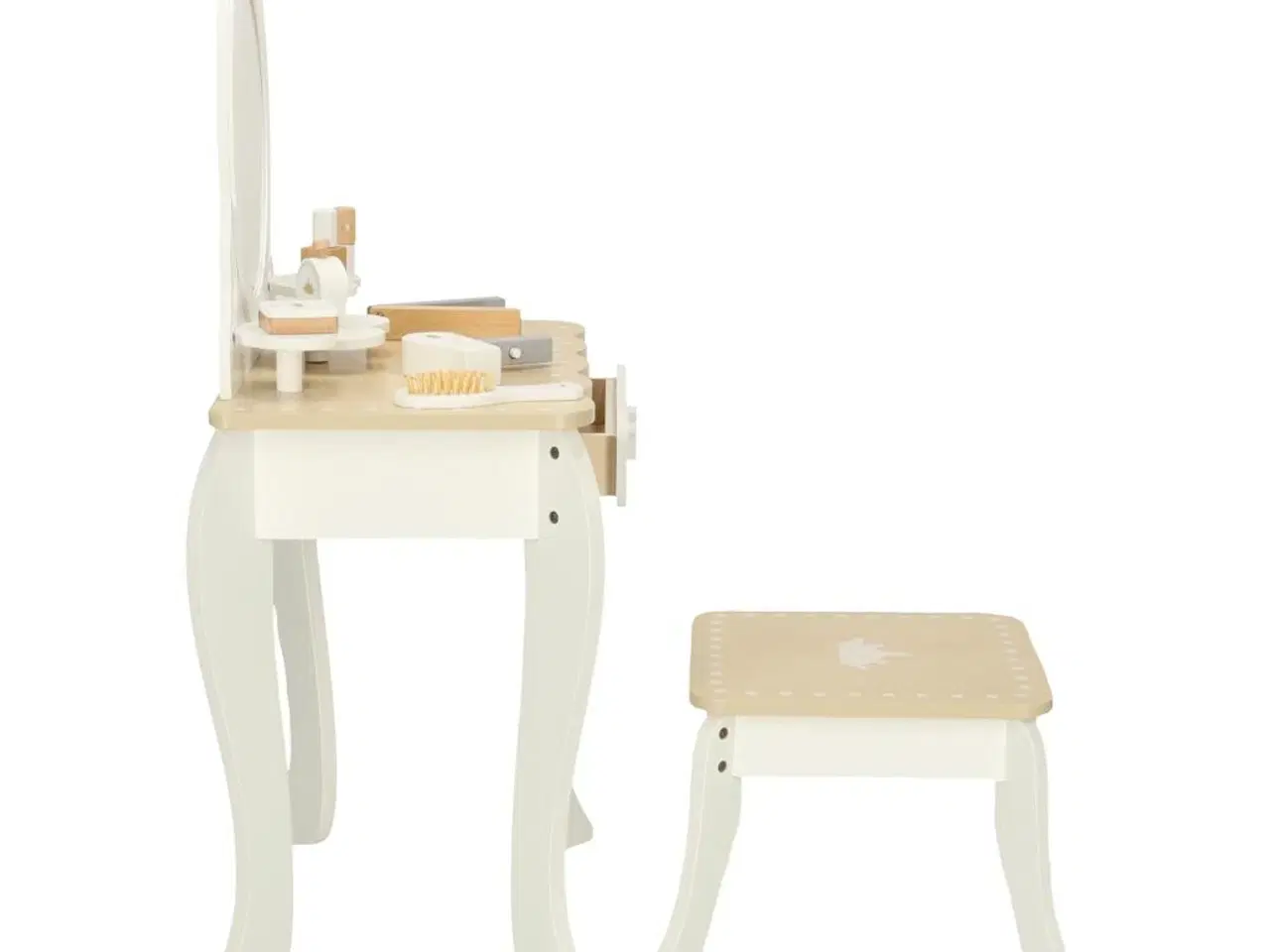 Billede 2 - Sminkebord i træ til børn med spejl og tilbehør – hvid