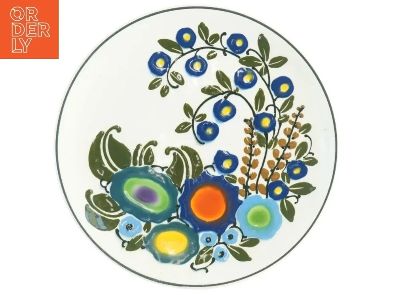 Billede 1 - Keramikplatte med blomstermotiv (str. 23 cm)
