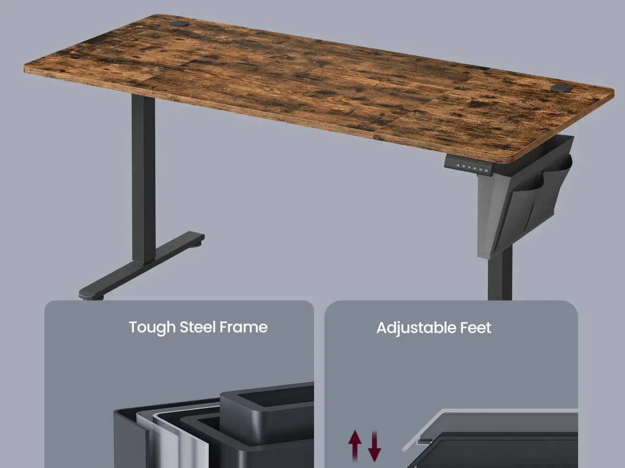 Billede 5 - Elektrisk hæve-sænkebord 160,1 × 70,1 cm – 4 memory-højder, hjemmekontor, rustik brun