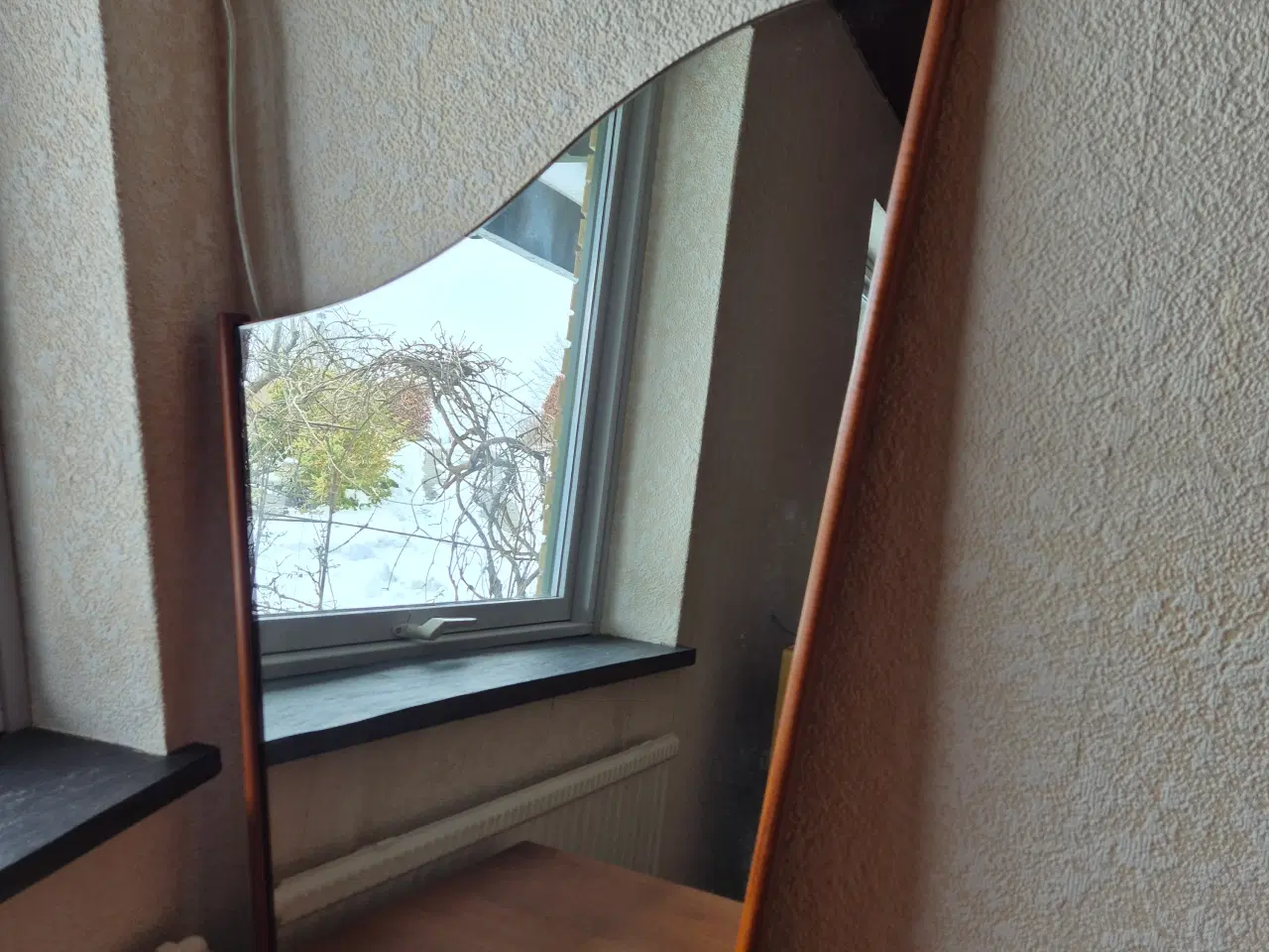 Billede 1 - Vintage spejl i harpeform med teaktræsramme