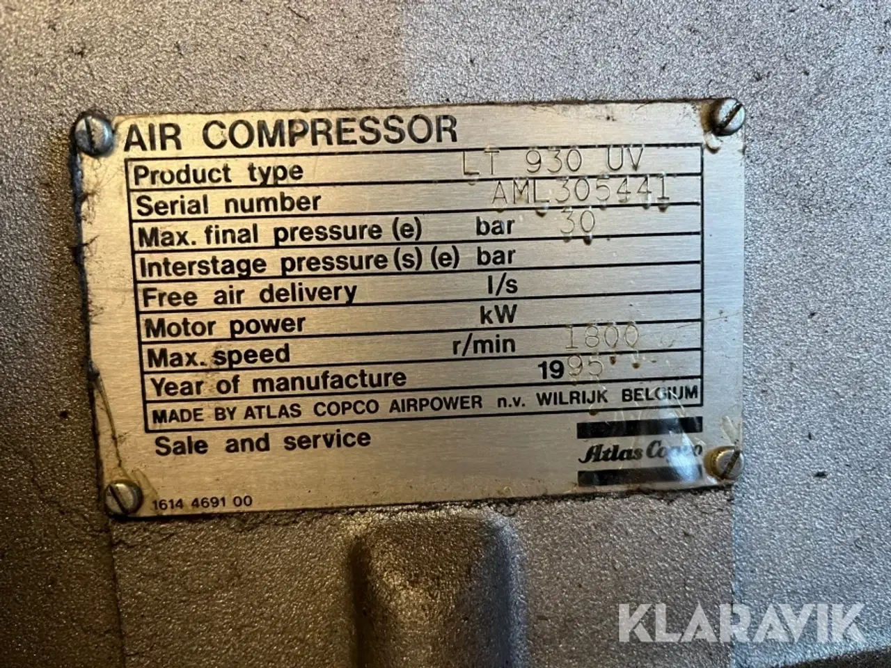 Billede 5 - Højtrykskompressor Atlas Copco LT 930 UV 30 bar