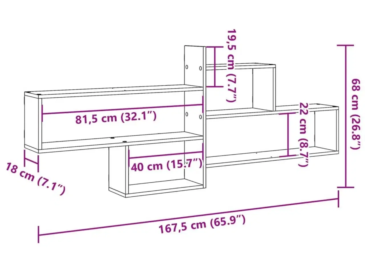 Billede 10 - Væghylde 167,5x18x68 cm konstrueret træ egetræsfarve