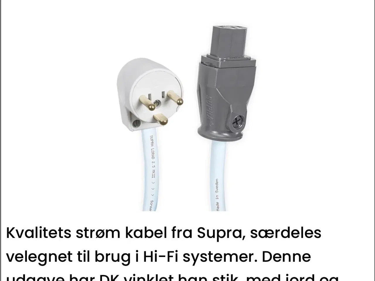 Billede 2 - Supra strømkabel med DK jordstik