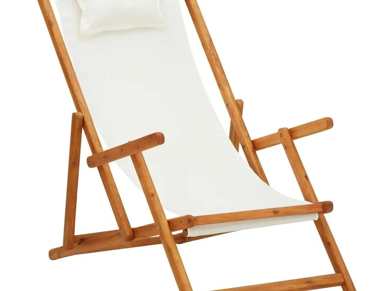 Billede 1 - Foldbar strandstol eukalyptustræ og stof cremefarvet