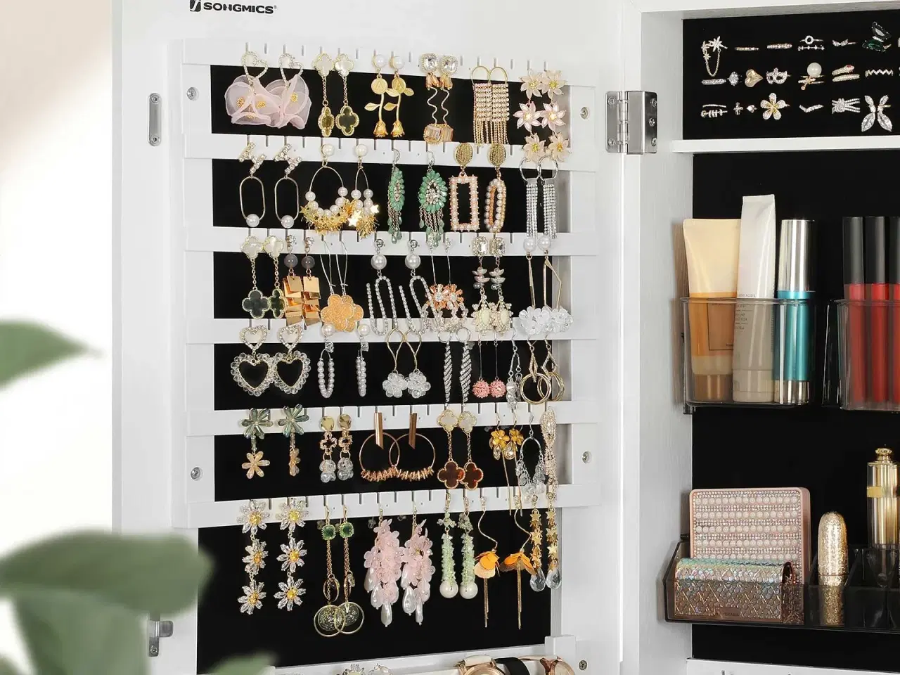 Billede 5 - Smykkeskab med spejl fritstående, låsbart, helkropsspejl, hvid