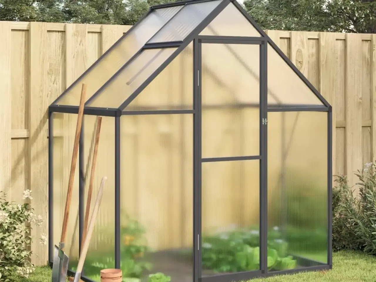 Billede 1 - Drivhus med fundamentramme 169x114x195 cm aluminium antracitgrå