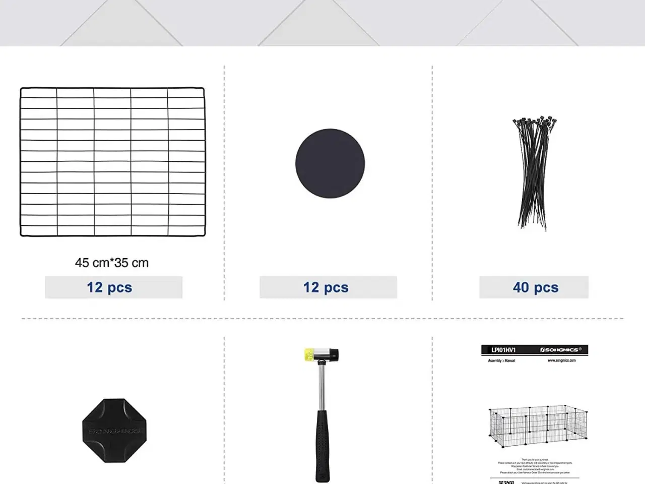 Billede 7 - Løbegård til smådyr indendørs kanin- og marsvinebur, modulær metalhegn, sort
