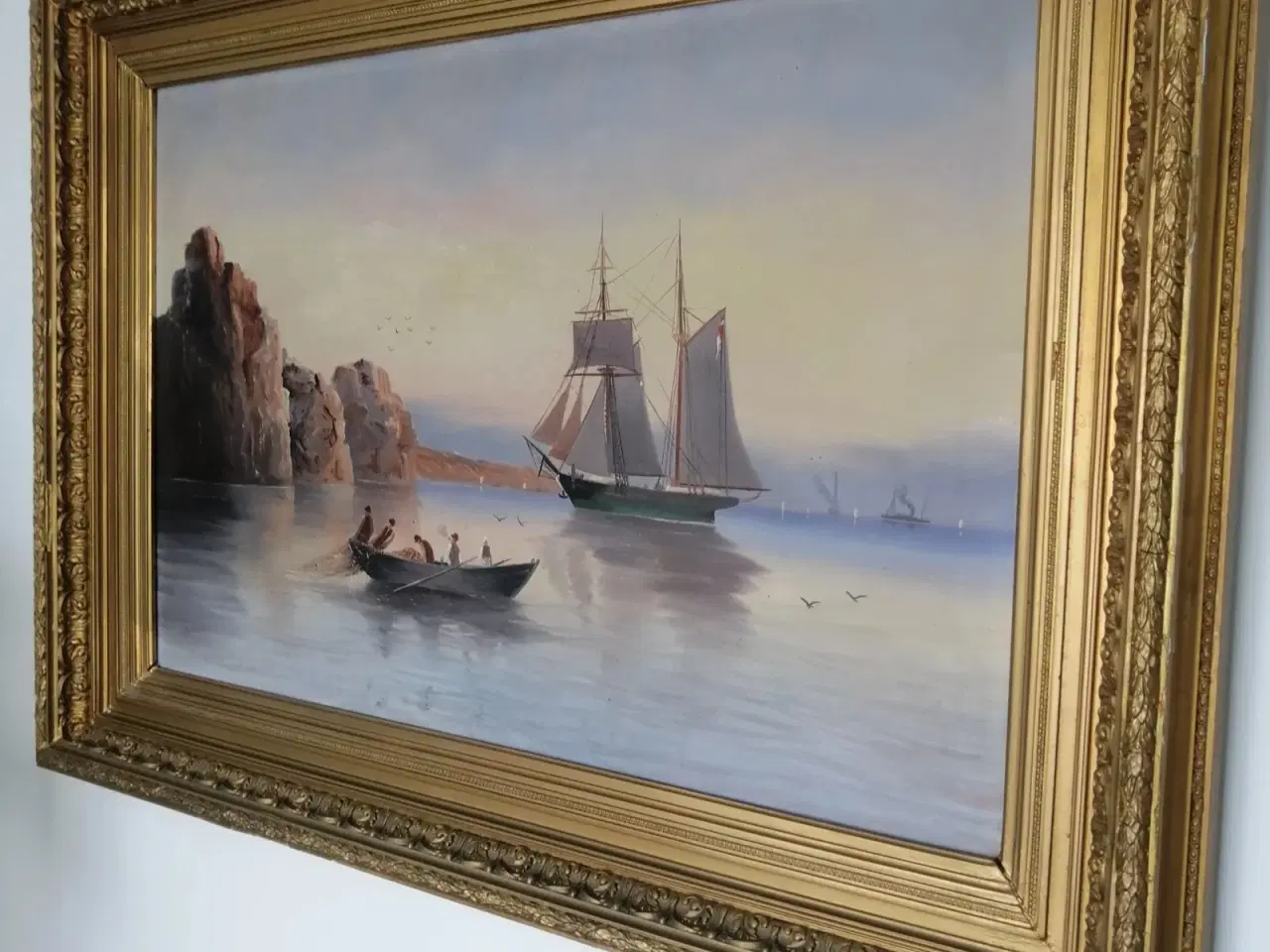Billede 4 - Stort og elegant vintage-maleri med smuk, detaljer