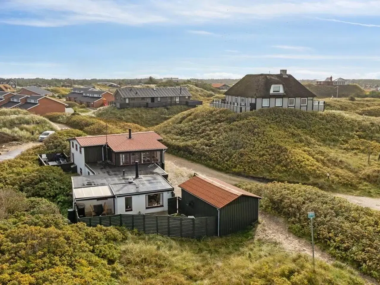 Billede 1 - Vejers Strand. Vesterhavet. Lille hyggeligt hus i yderste klitr�kke Bilfri strand. Lukket have. Kort g�afstand til byen med en stor legeplads.